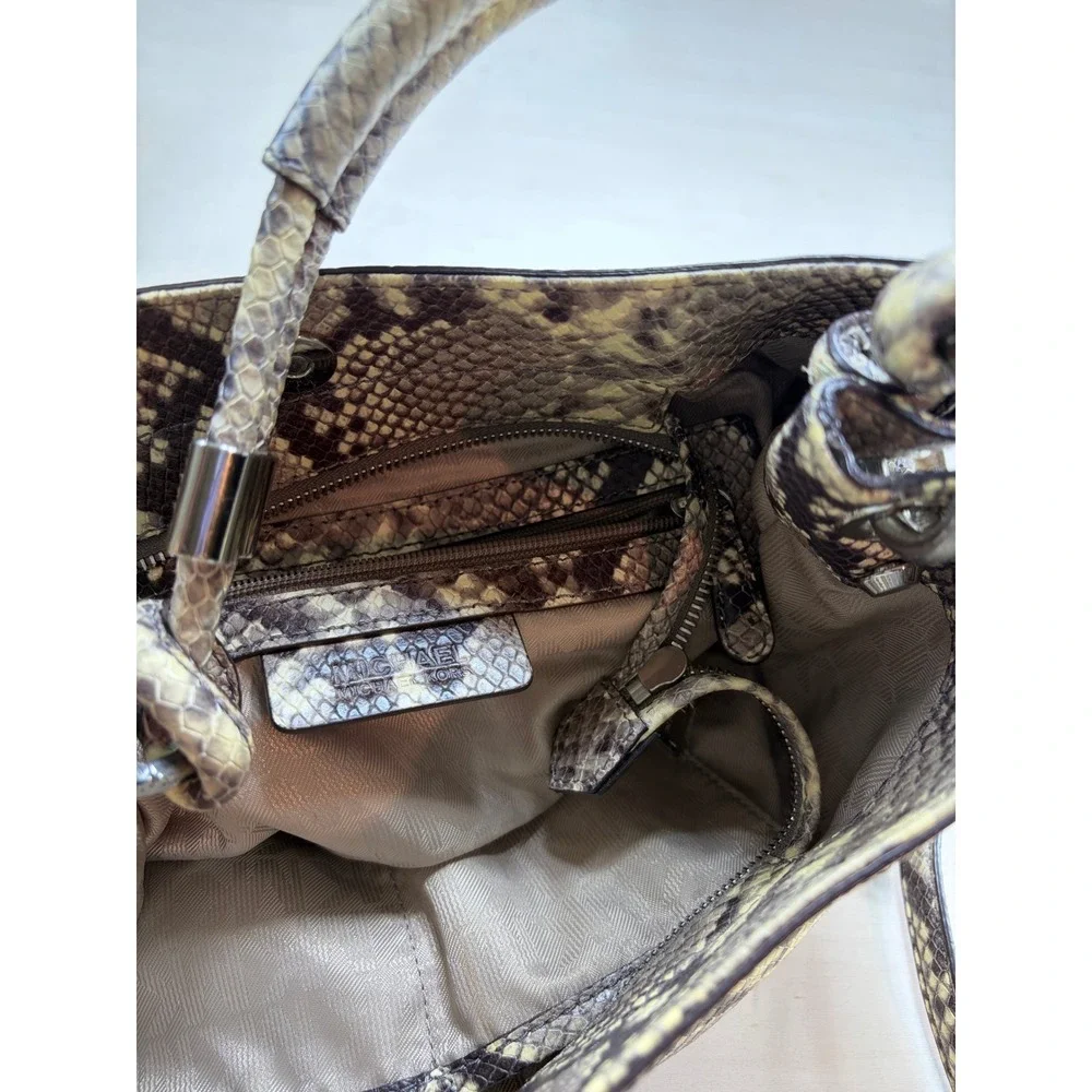 Michael‎ Kors Snakeskin Embossed Leather Shoulder Bag Grey Beige Hobo